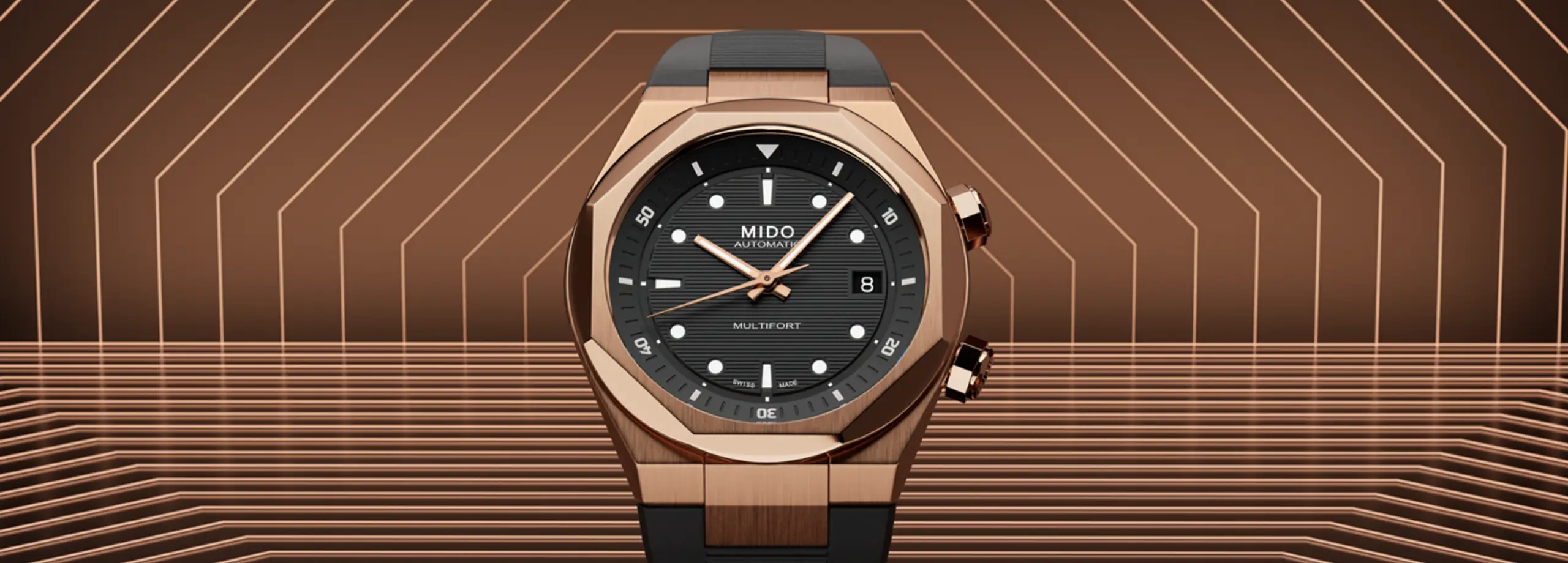 미도 멀티포트 8 투-크라운즈 로즈 골드 PVD